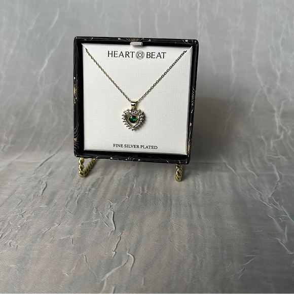 3/$20 💥 Gold Plated Heartbeat Emerald Stone Necklace Heart Shaped Pendent - Picture 9 of 17